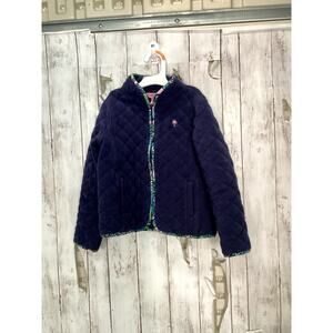 Lilly Pulitzer Girls Navy Quilted Fleece Zip Up Jacket Size 7 Contrast Trim